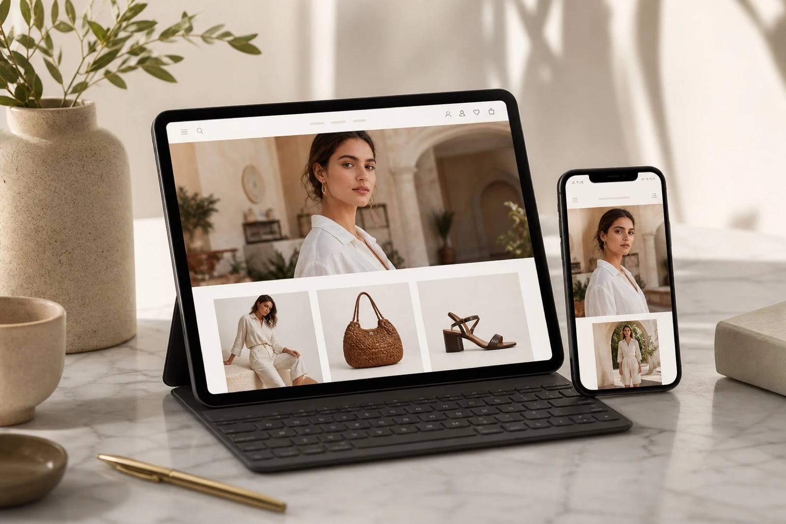 Tablet and phone showing a retail commerce experience